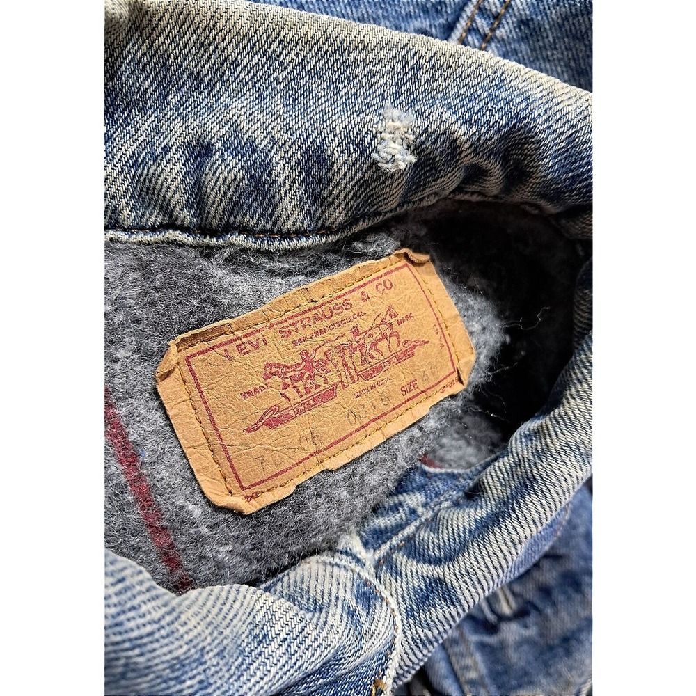 Levi Strauss & Co. Denim Trucker Jacket‎ Men Size 40 Blue Blanket Lined Thrashed - Picture 16 of 16